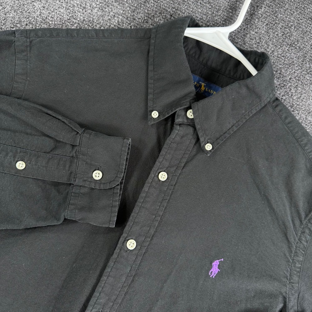 Ralph Lauren Button Down Mens L Large Black Purple Pony Long Sleeve Cotton Shirt